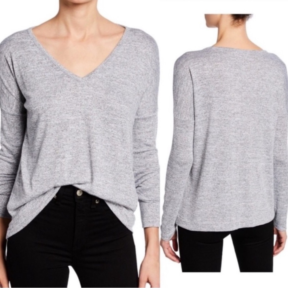 Rag & Bone Grey Theo Long Sleeve V-neck Tee - Picture 4 of 4